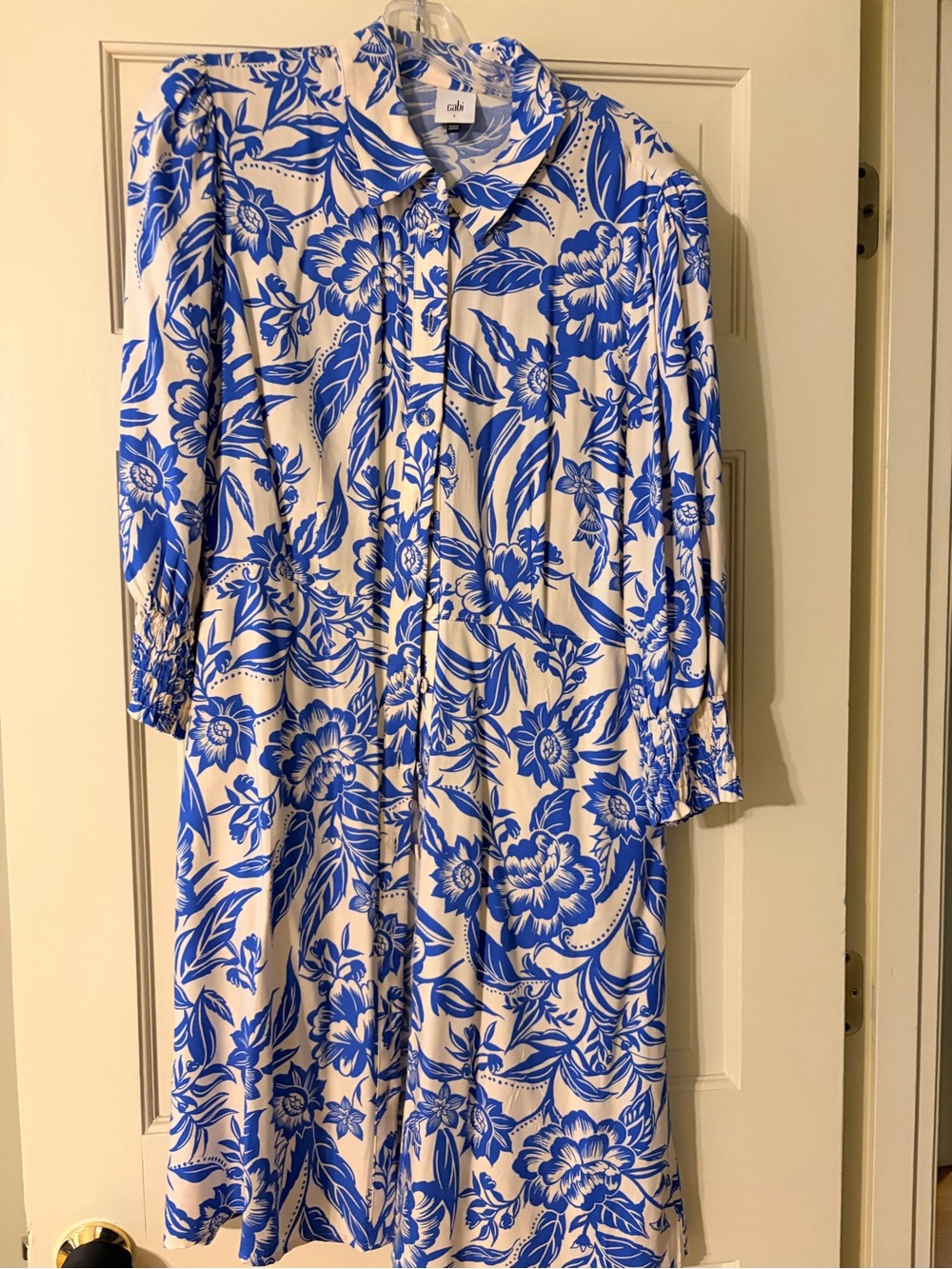 CAbi Blue Floral Button-Front Midi Dress